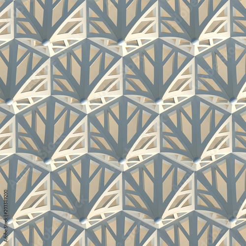 3d illustration. 3d pattern based on the frame of stylized pyramid. White structure, light background.