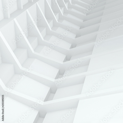 3d illustration. White architectural abstract composition. The framework of repetitive elements in perspective. Images and associations  the skeleton  spine  modern skyscraper with balconies  tunnel.