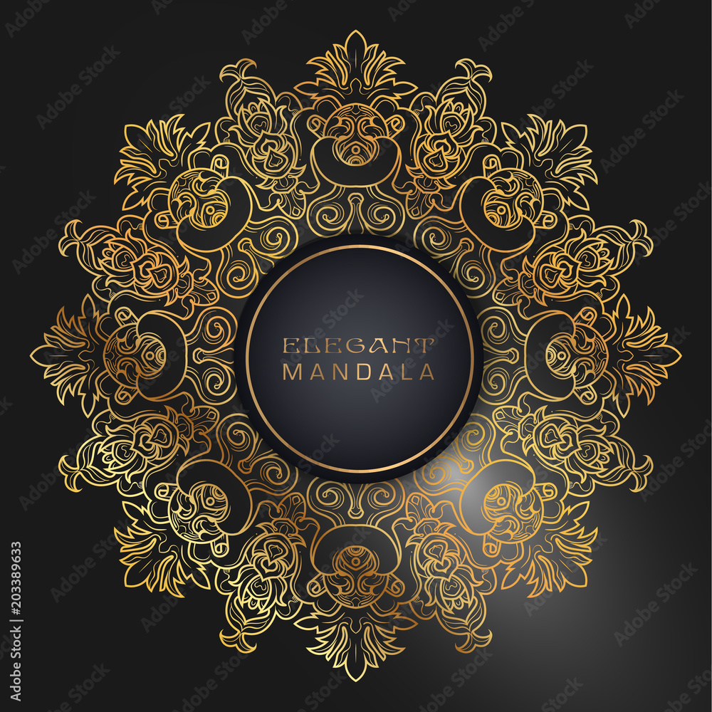 Vector round circle. Mandala style. Decorative element with gold.