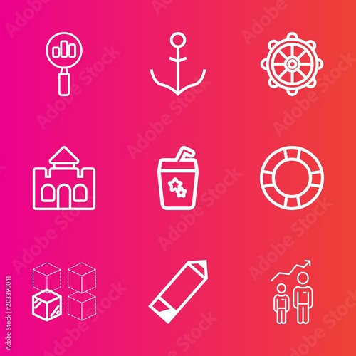 Premium set with outline vector icons. Such as web  drink  pool  navigation  cardboard  palace  success  magnifier  relocation  magnifying  sea  house  search  water  ship  rudder  boat  look  pencil