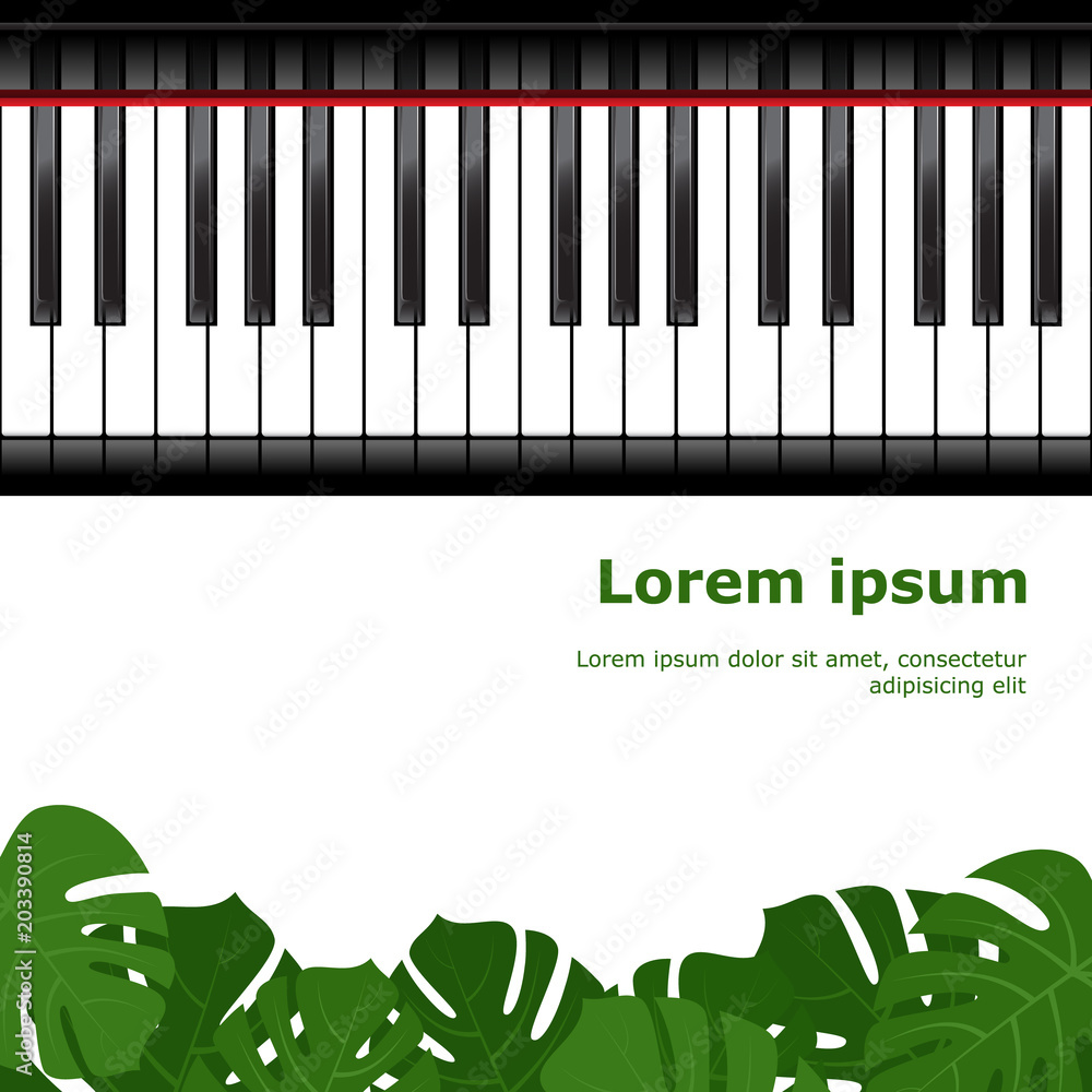 Fototapeta premium Piano keyboard with monstera leaves frame