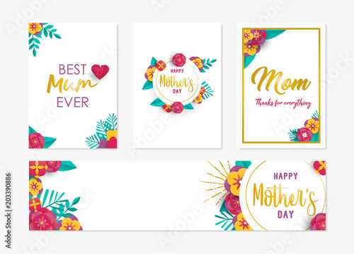 Happy mother day spring flower art card set