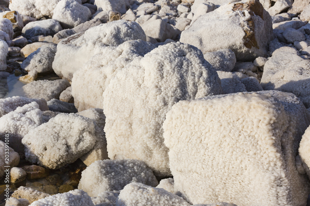 Dead Sea salt deposits stones white crystals 