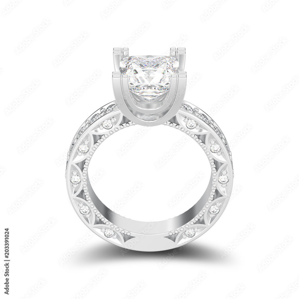 3D illustration isolated silver diamond engagement decorative ring with shadow 3D illustration isolated silver diamond engagement decorative ring with shadow