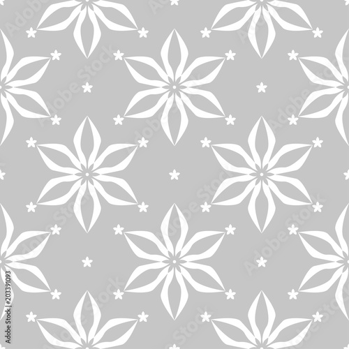 White floral seamless pattern on gray background