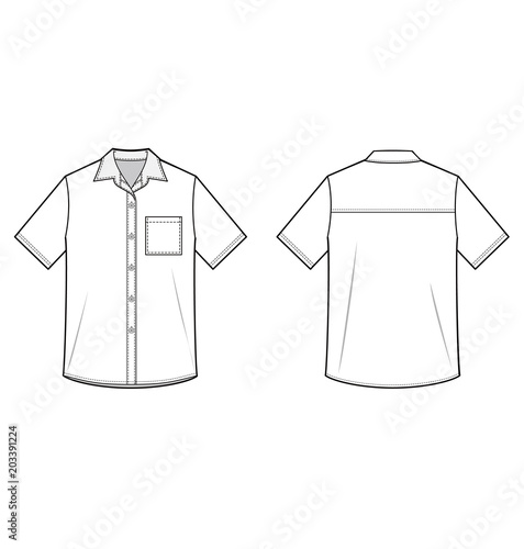 Shirt Top fashion flat technical drawing template	