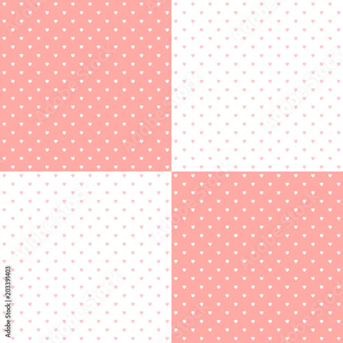 Pink pastel heart shape retro design polka dots background pattern, two inverted tiles
