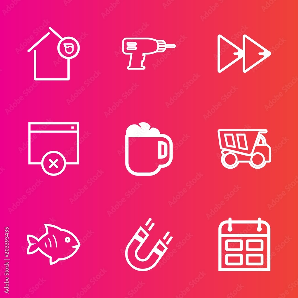 Premium set with outline vector icons. Such as house, day, dump, mortgage, rewind, machine, business, estate, cup, mug, cafe, time, pole, food, tipper, music, science, calendar, button, sign, loan Premium set with outline vector icons. Such as house, day, dump, mortgage, rewind, machine, business, estate, cup, mug, cafe, time, pole, food, tipper, music, science, calendar, button, sign, loan