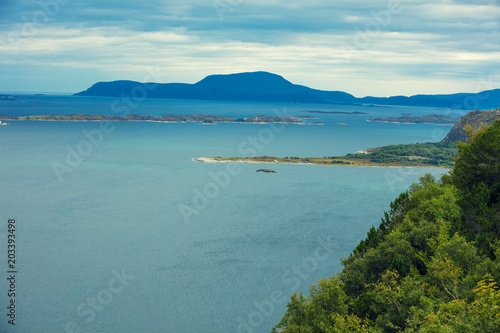 Rocky seashore. Wilderness Norway. Aerial view of the sea