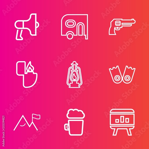 Premium set with outline vector icons. Such as sport  lighter  message  vintage  infographic  lantern  flame  truck  white  speaker  weapon  transportation  business  sound  drink  template  lamp  sea