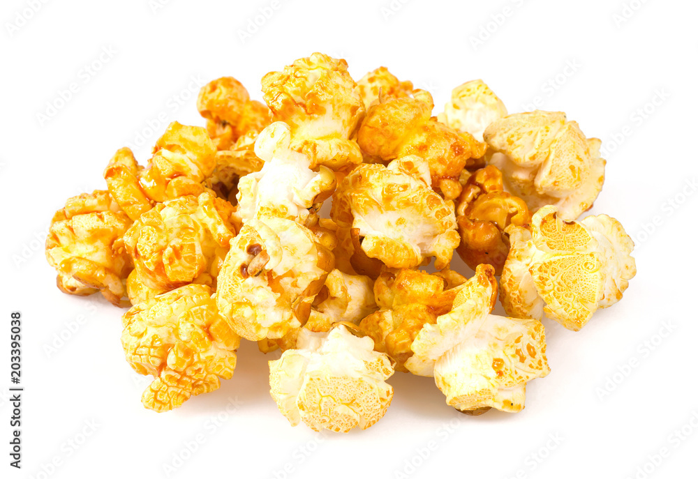 caramel popcorn isolated on white