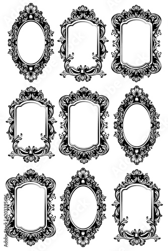 Vintage mirror frames set. Vector collection of round and square vintage frames, design elements