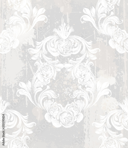 Baroque ornament wallpaper background. Vector delicate pattern. Pink decorati...