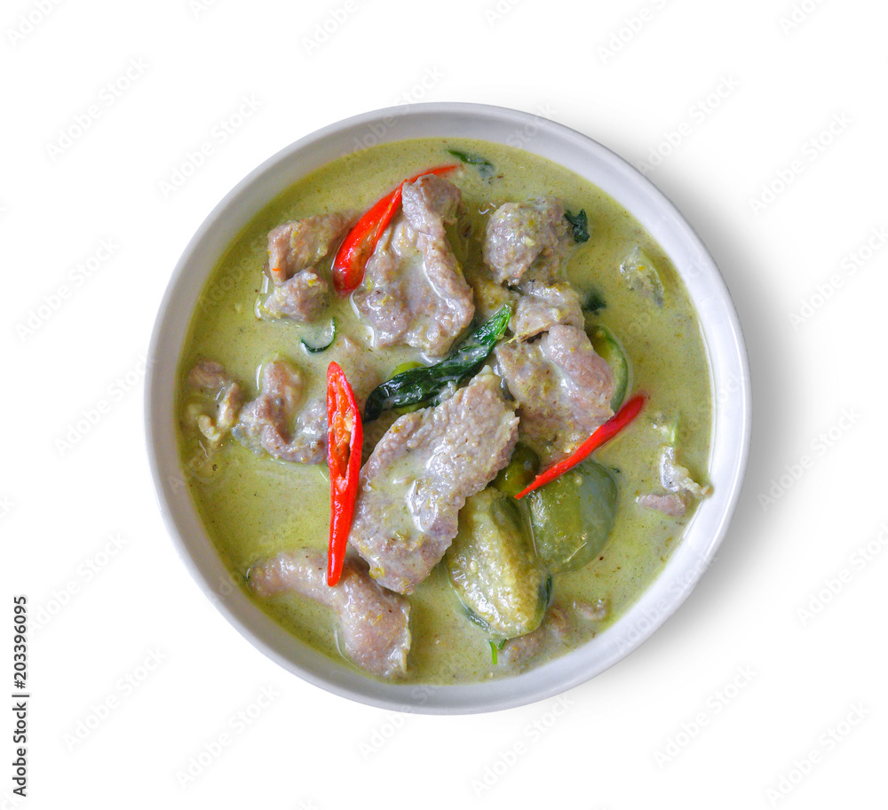traditional thai green curry on white background traditional thai green curry on white background