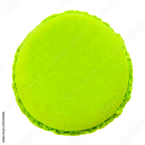 Macaron or macaroon on white background,. Colorful almond cookies on dessert top view