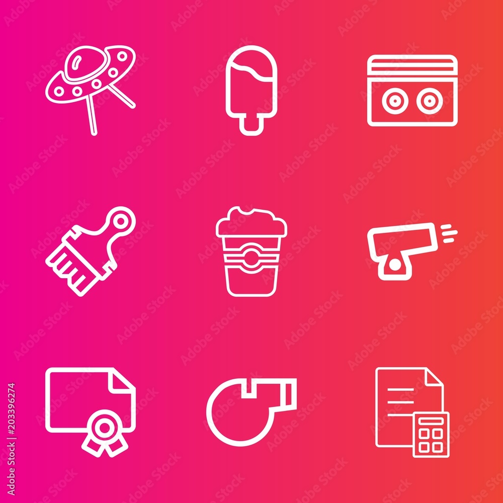 Premium set with outline vector icons. Such as war, stereo, flying, frame, tape, spaceship, whistle, referee, money, weapon, summer, cup, , audio, certificate, spacecraft, banking, award, sound, cafe Premium set with outline vector icons. Such as war, stereo, flying, frame, tape, spaceship, whistle, referee, money, weapon, summer, cup, , audio, certificate, spacecraft, banking, award, sound, cafe