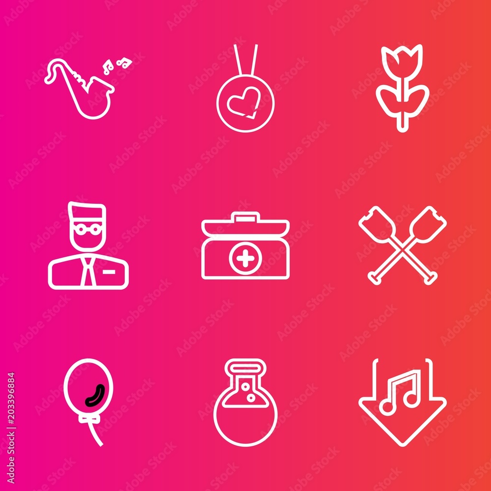 Premium set with outline vector icons. Such as floral, internet, holiday, instrument, celebration, flower, balloon, download, orchestra, tool, fashion, ring, oar, medicine, air, musical, nature, gold Premium set with outline vector icons. Such as floral, internet, holiday, instrument, celebration, flower, balloon, download, orchestra, tool, fashion, ring, oar, medicine, air, musical, nature, gold