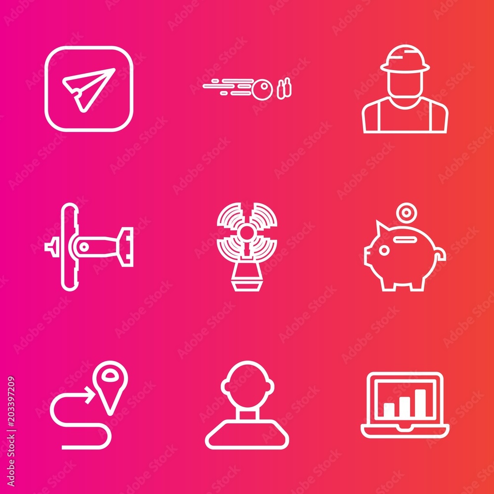 Premium set with outline vector icons. Such as map, person, road, ball, bowling, smartphone, graphic, computer, chart, airplane, phone, location, recreation, message, email, builder, hit, lighthouse Premium set with outline vector icons. Such as map, person, road, ball, bowling, smartphone, graphic, computer, chart, airplane, phone, location, recreation, message, email, builder, hit, lighthouse
