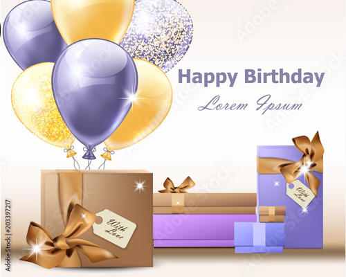 Happy Birthday balloons Vector. Party Invitation gifts background