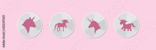 Symbol-Set - Graue Sticker - Rosane Einhörner