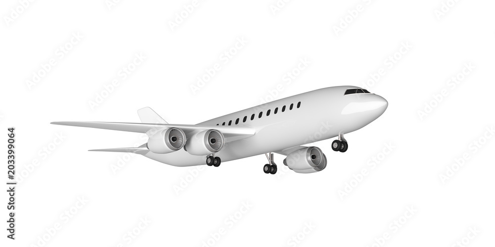 Airplane takeoff isolated, cutout, white background. 3d illustration