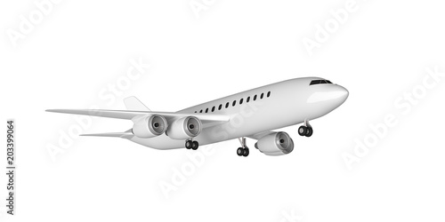 Airplane takeoff isolated, cutout, white background. 3d illustration