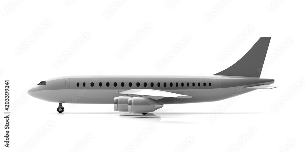 Airplane isolated on white background, side view. 3d illustration