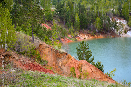 A lake with banks of colored clay photo