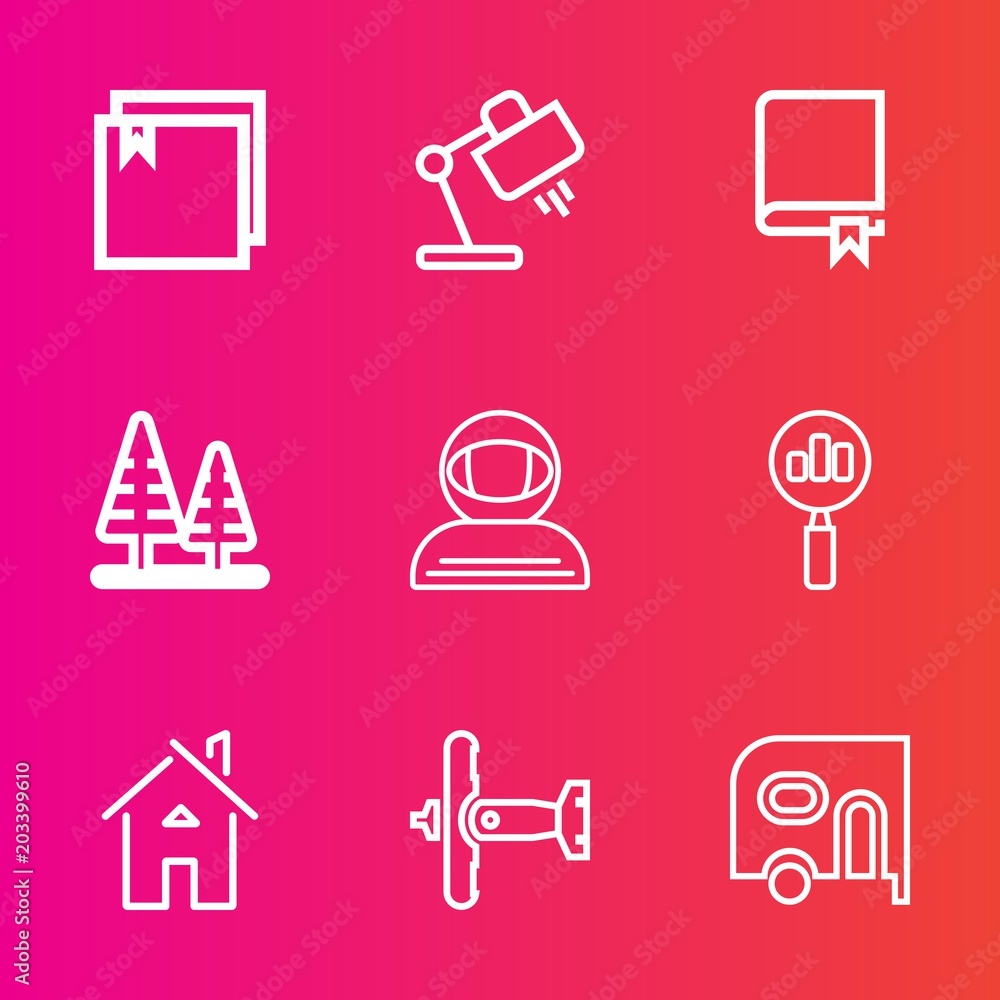 Premium set with outline vector icons. Such as plane, estate, environment, science, transportation, file, spacesuit, business, landscape, cosmonaut, study, book, library, forest, home, education, van Premium set with outline vector icons. Such as plane, estate, environment, science, transportation, file, spacesuit, business, landscape, cosmonaut, study, book, library, forest, home, education, van