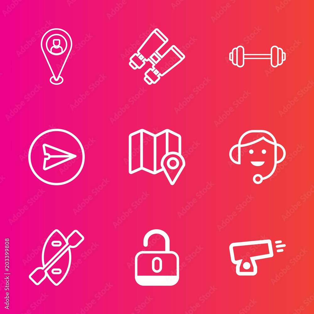 Premium set with outline vector icons. Such as fit, war, web, sign, internet, location, physical, fitness, watch, oar, canoe, message, workout, map, pin, call, sport, spy, lock, communication, vision Premium set with outline vector icons. Such as fit, war, web, sign, internet, location, physical, fitness, watch, oar, canoe, message, workout, map, pin, call, sport, spy, lock, communication, vision