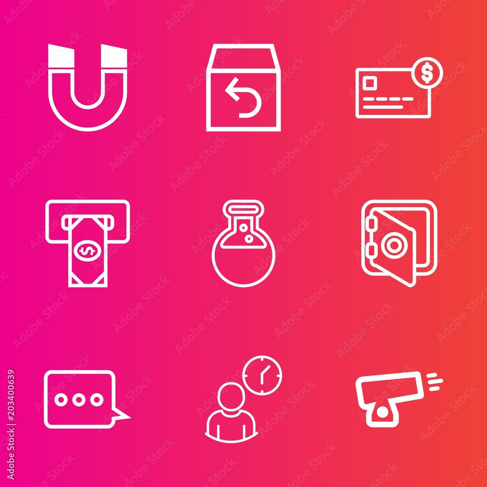 Premium set with outline vector icons. Such as pole, gun, machine, medicine, time, safe, return, credit, message, balance, education, field, money, weapon, tool, safety, military, equipment, magnet Premium set with outline vector icons. Such as pole, gun, machine, medicine, time, safe, return, credit, message, balance, education, field, money, weapon, tool, safety, military, equipment, magnet