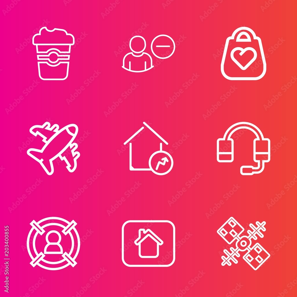 Premium set with outline vector icons. Such as flight, technology, drink, cappuccino, communication, plane, web, target, fashion, user, property, space, caffeine, style, house, coffee, estate, concept Premium set with outline vector icons. Such as flight, technology, drink, cappuccino, communication, plane, web, target, fashion, user, property, space, caffeine, style, house, coffee, estate, concept