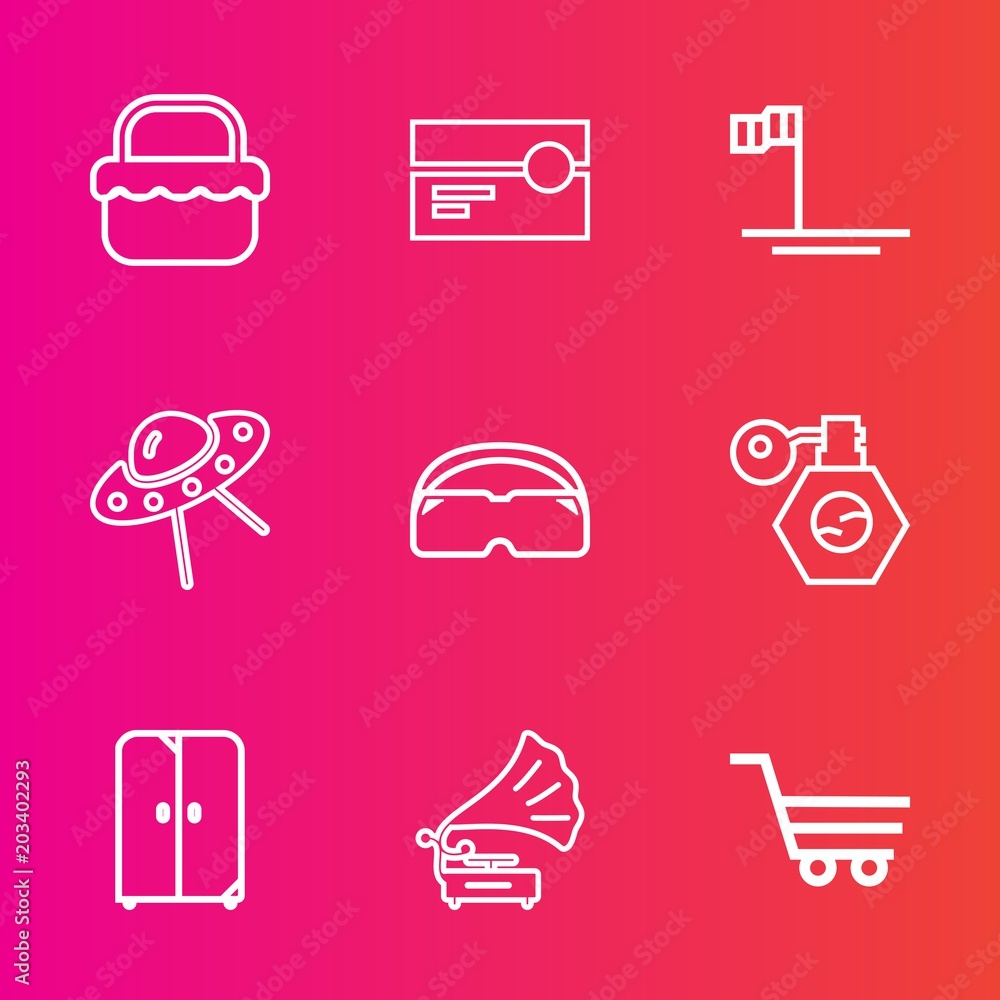 Premium set with outline vector icons. Such as record, shop, ufo, retro, retail, sound, blue, tape, summer, park, furniture, glasses, beauty, interior, mexico, vintage, lunch, home, spaceship, baja Premium set with outline vector icons. Such as record, shop, ufo, retro, retail, sound, blue, tape, summer, park, furniture, glasses, beauty, interior, mexico, vintage, lunch, home, spaceship, baja