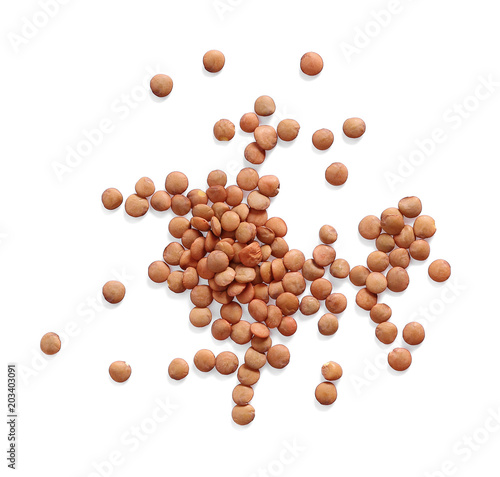 Brown Lentils isolated on white background photo
