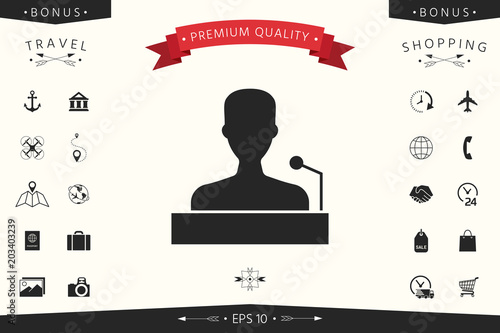 Speaker, orator speaking from tribune icon