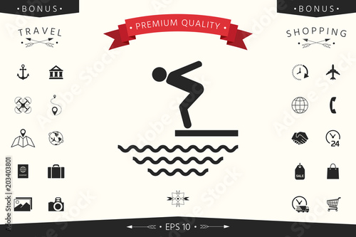 Swimmer on a springboard, Jumping into the water - icon