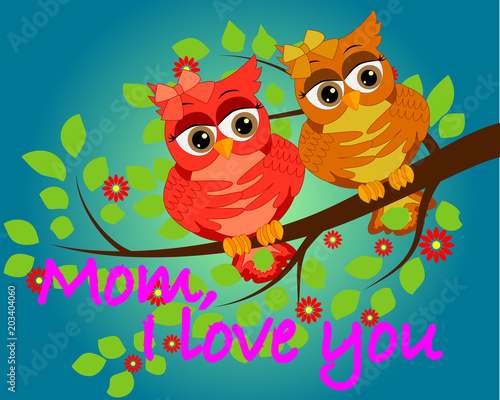 i love you mother day greeting card vector with owl graphic