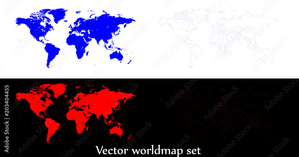 Vector world map illustration isolated over white and black background