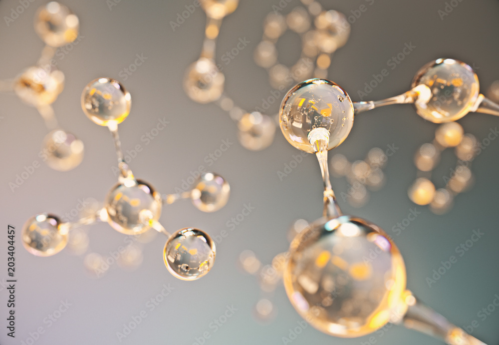 Abstract gold and orange molecule background,3d rendering. - obrazy, fototapety, plakaty 