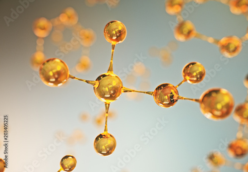 Fényképezés Abstract gold and orange molecule background,3d rendering.