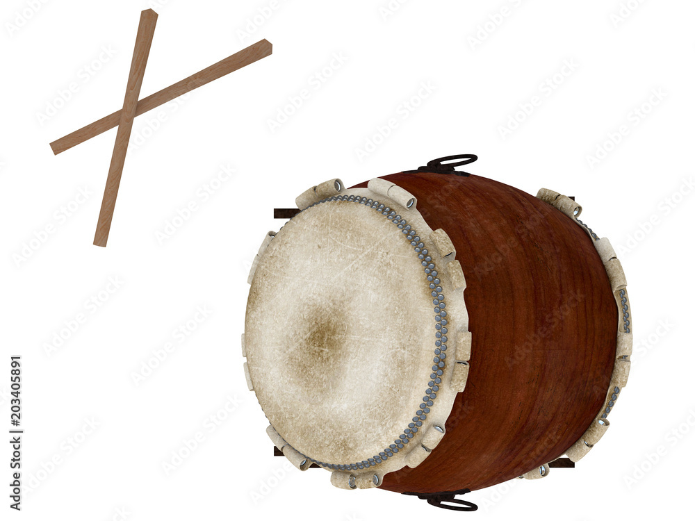taiko or japanese barrel drum with lashed heads isioalted on a white background 3d rendering taiko or japanese barrel drum with lashed heads isioalted on a white background 3d rendering