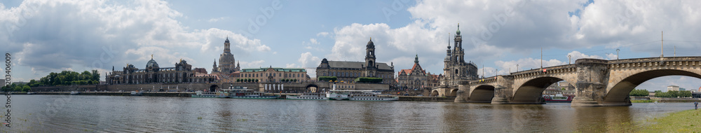 DRESDEN, GERMANY - JULY 2016: Panoramic view of city streets. Dresden is a major attraction in Germany