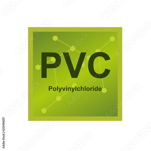 Vector symbol of Polyvinylchloride (PVC) polymer on the background from connected macromolecules