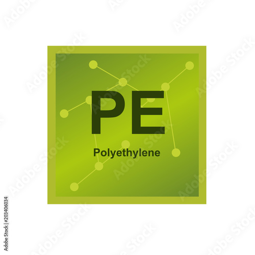 Vector symbol of Polyethylene (PE) polymer on the background from connected macromolecules