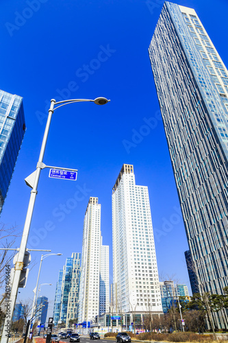 Photography SEOUL KOREA-March 6 2015 Perspective street view with highlight buildings in a c