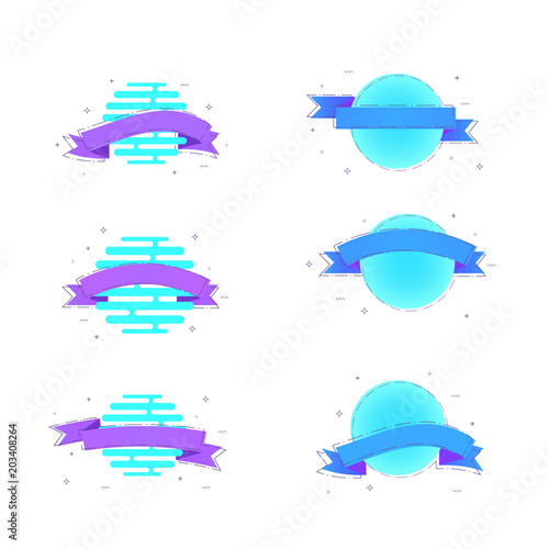 Set of bright ribbon bages. Vector illustration.
