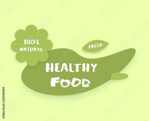 Healthy Food paper cut banner. Vector illustration.