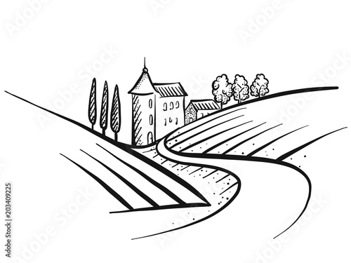 Hand-drawn vector farmland sketch