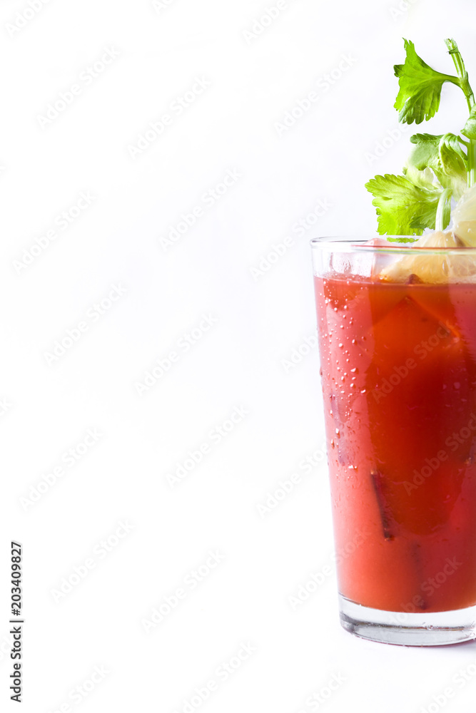 Bloody Mary cocktail in glass isolated on white background. Copyspace Bloody Mary cocktail in glass isolated on white background. Copyspace