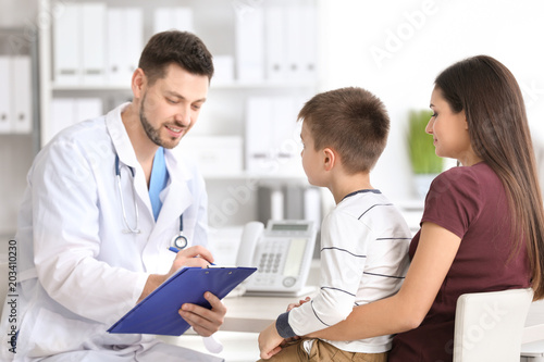 Woman with her son at doctor's office